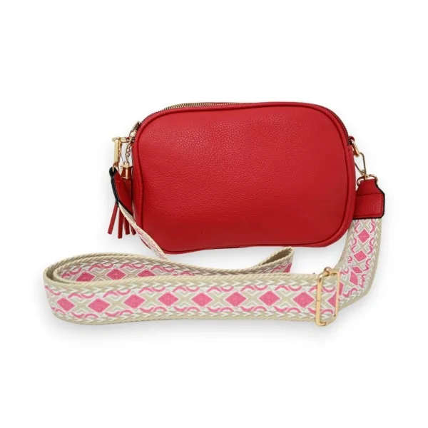 Rectangular multi-pocket red shoulder bag