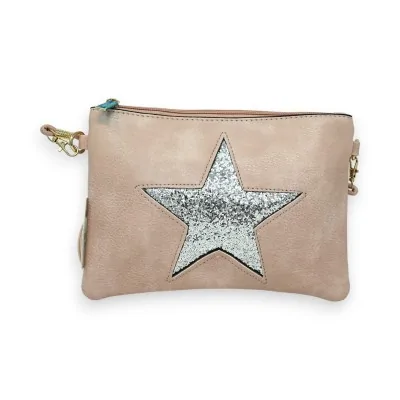 Bolso de mano rosa pálido con estrella brillante