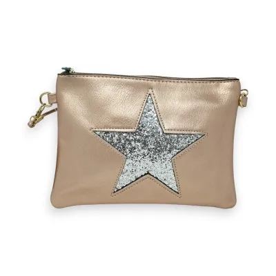 Bolsa clutch champanhe estrela brilhante