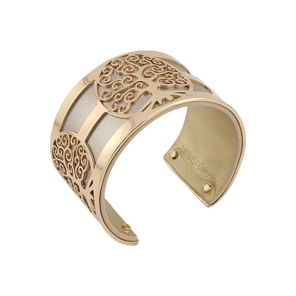 Bracciale rigido albero della vita dorato in similpelle argento liscio e oro liscio