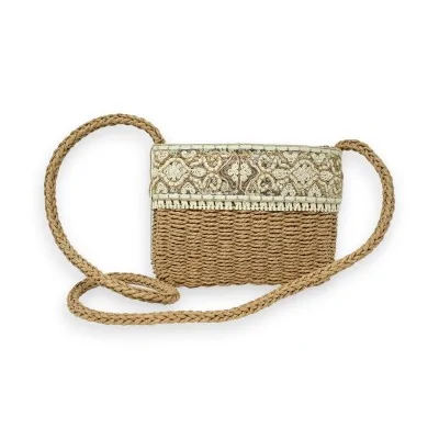 Bohemian embroidered straw crossbody bag