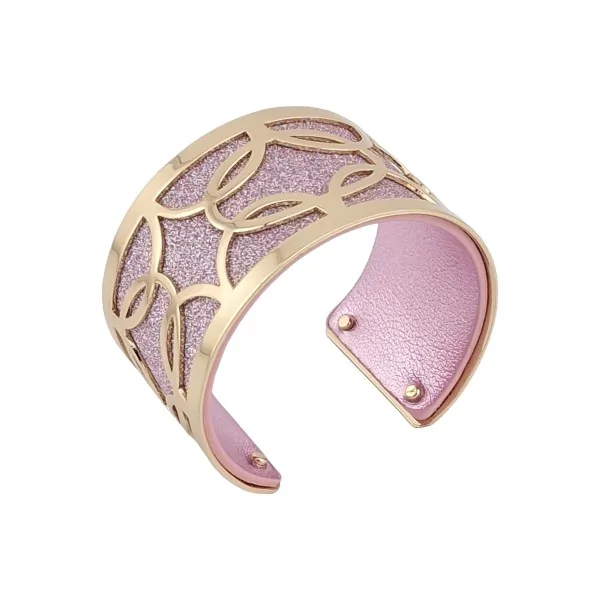 Bracelete largo com acabamentos dourados em couro sintético rosa glitter e rosa liso brilhante