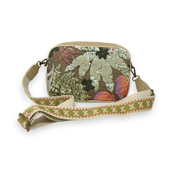 Borsa a tracolla rigida con ricami di fiori verdi