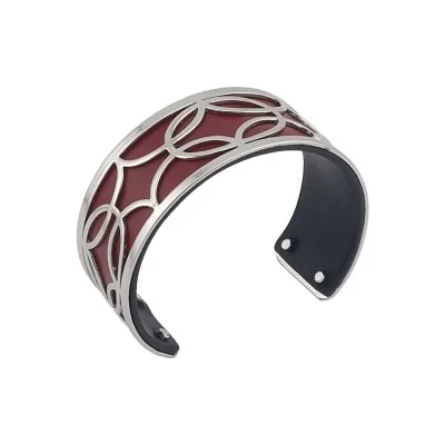 Fine cuff bracelet with silver finish, faux leather in burgundy and black