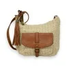 Borsa a tracolla in paglia beige chiaro a forma di banana