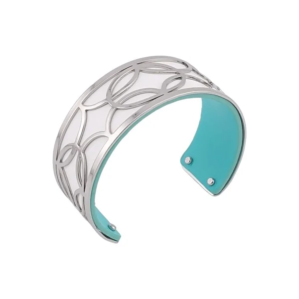 Pulsera de puño fina con acabado plateado, símil cuero blanco y turquesa verde