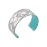 Thin cuff bracelet with silver finish, white faux leather and turquoise green