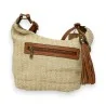Beige straw crossbody bag | Boho-chic accessory with leather details