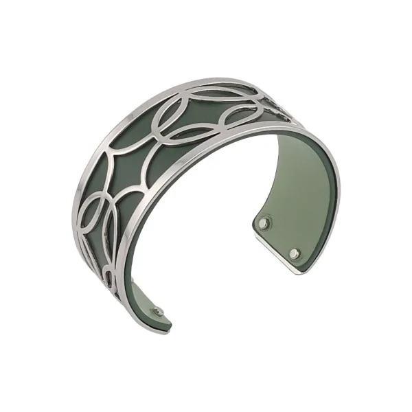 Bracelete fino tipo punho com acabamento prateado em couro sintético verde-oliva e verde-água