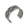 Slender cuff bracelet with silver finish, faux leather in khaki and aqua green