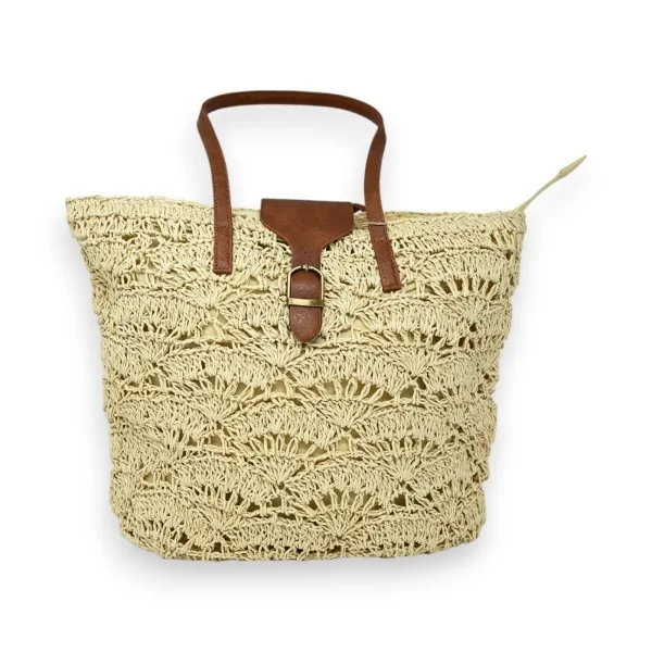Sac bohème en paille beige avec anses marron