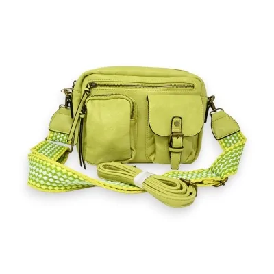 Green apple shoulder bag with multiple pockets