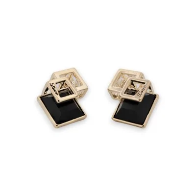Small gold-plated earrings with black stone