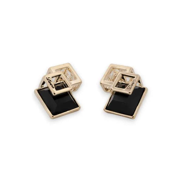 Small gold-plated earrings with black stone