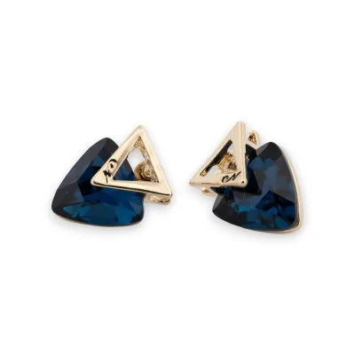 Gold-colored geometric earrings with blue stone