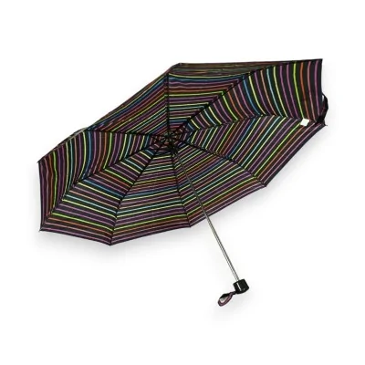 Folding manual umbrella with multicolored thin line patterns