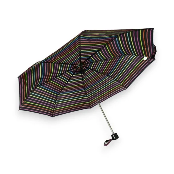 Ombrello pieghevole manuale con motivi a linee sottili multicolori