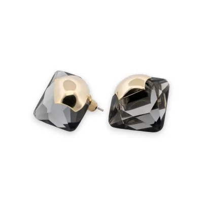 Grey stone earrings with gold finish