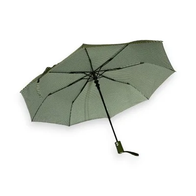 Ombrello pieghevole automatico a quadretti vichy verde kaki