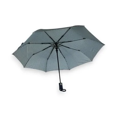 Automatic folding umbrella with navy blue gingham pattern