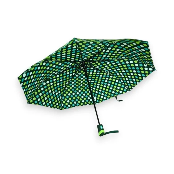 Folding semi-automatic umbrella with green polka dots