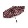 Folding semi-automatic umbrella with red and lilac polka dots
