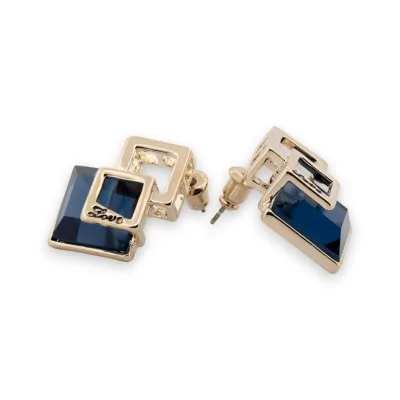 Pendientes elegantes de bisutería dorada y azul
