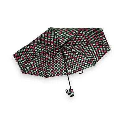 Guarda-chuva dobrável semi-automático com bolinhas fúcsia e cinza
