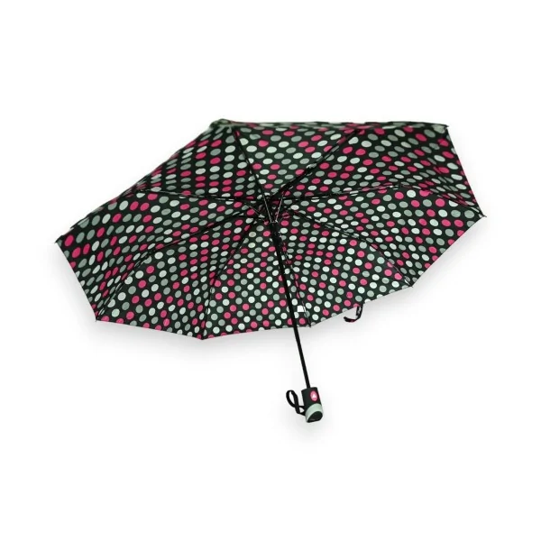 Paraguas plegable semiautomático con lunares fucsia y gris