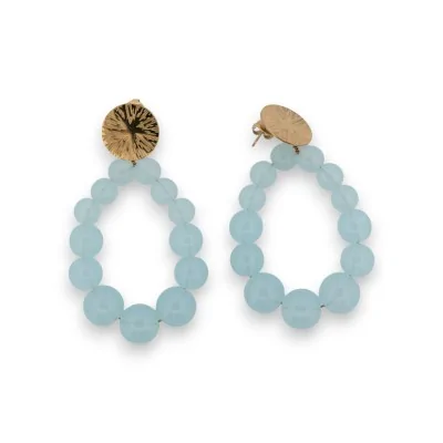 Sky blue translucent pearl hoop earrings