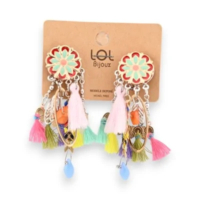 Orecchini a clip hippie multicolori