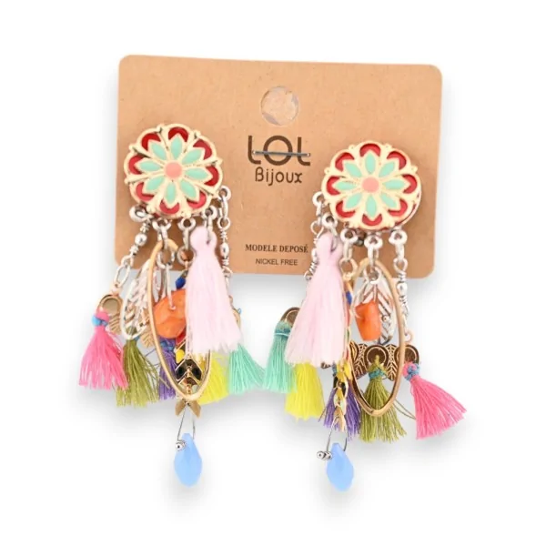 Pendientes de clip hippie multicolores