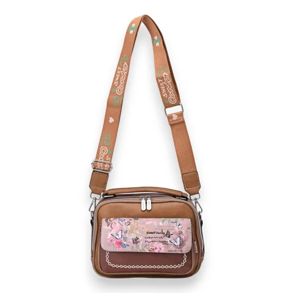 Bolso bandolera cuadrado mariposa Sweet & Candy tonos camel