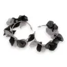 Black and gray fabric flower hoop earrings