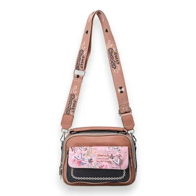 Square shoulder bag with butterflies Sweet & Candy pink and black