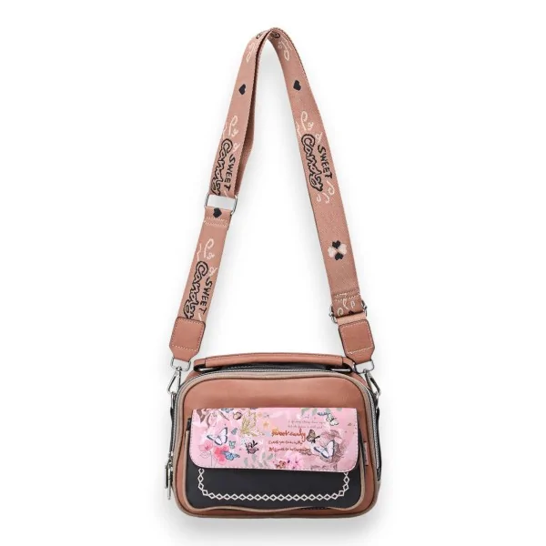 Quadratische Umhängetasche mit Schmetterlingen Sweet &Candy in Rosa und Schwarz