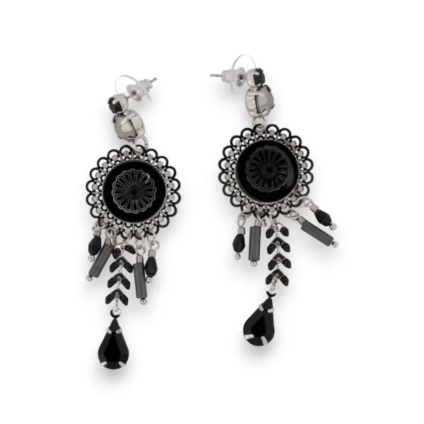 Pendientes colgantes de color negro y plateado