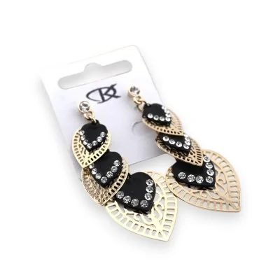 Dangling heart and rhinestone earrings
