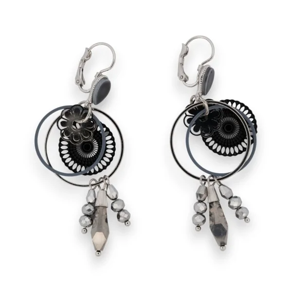 Pendientes colgantes de moda negros y plateados
