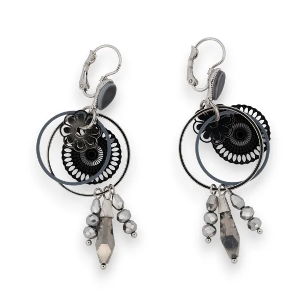 Pendientes colgantes de moda negros y plateados