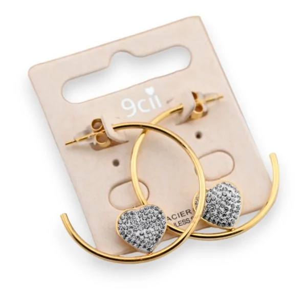 Boucle d'oreille demi créole acier doré coeur strass