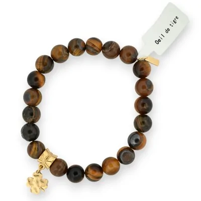 Pulsera de Ojo de tigre con dije de trébol