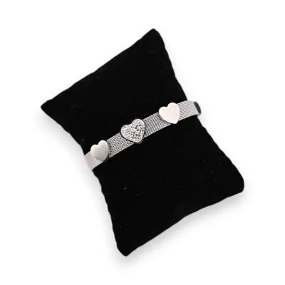 Silver rigid steel bracelet with 3 hearts