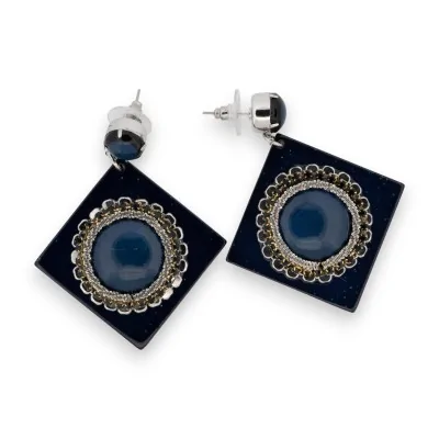 Orecchini geometrici blu notte e argento