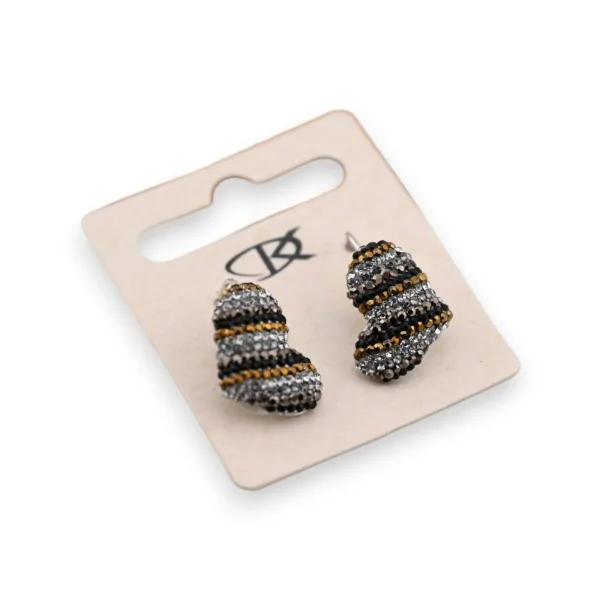 Boucles d'oreilles forme coeur 3D à strass