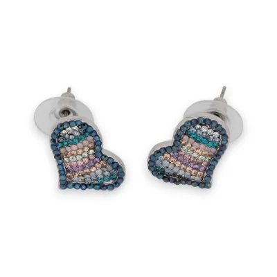 Pendientes de corazón con pedrería multicolor