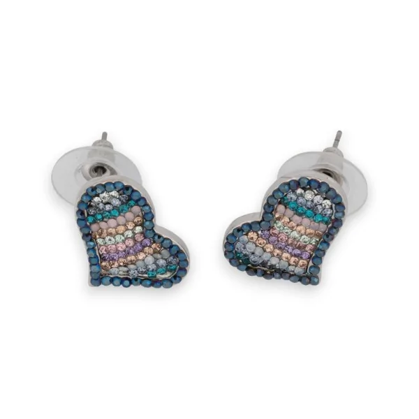 Multicolored rhinestone heart earrings