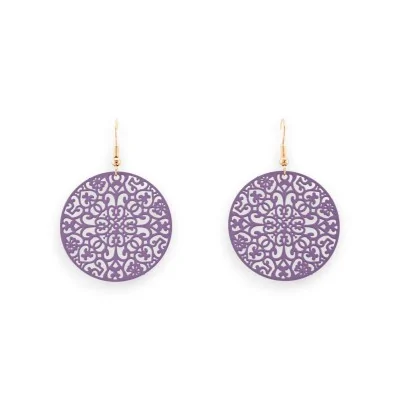 Round Earrings in Matte Lilac with Lace Effect
