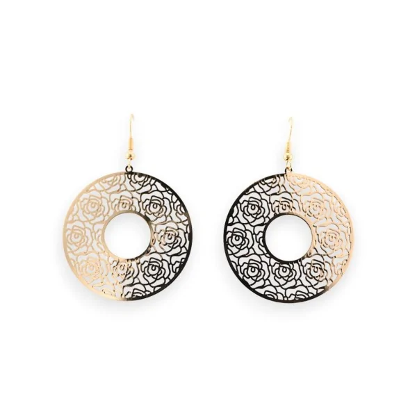 Boucle D'oreille Ronde Motif Dentelle Métal doré