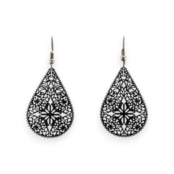 Black metal lace drop earring